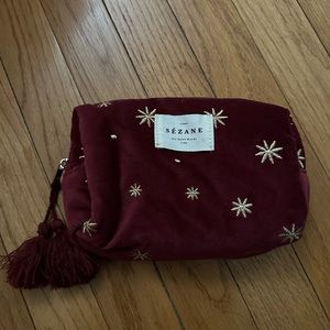 NWOT sezane holiday velvet burgundy maroon makeup bag